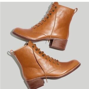 Madewell The Patti Lace Up Boot — English Saddle